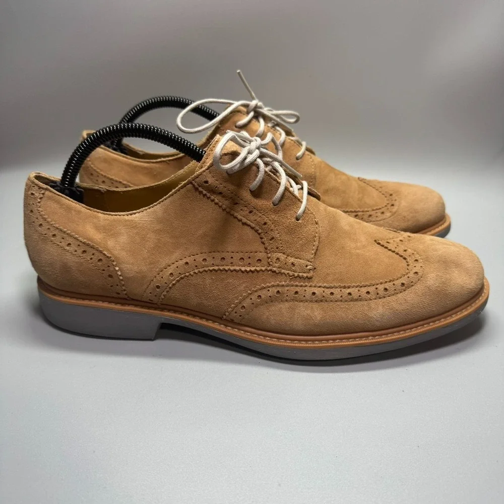 Cole Haan Mens Derby Dress Shoes Brown Leather Brogue Wingtip Lace Up‎ 10